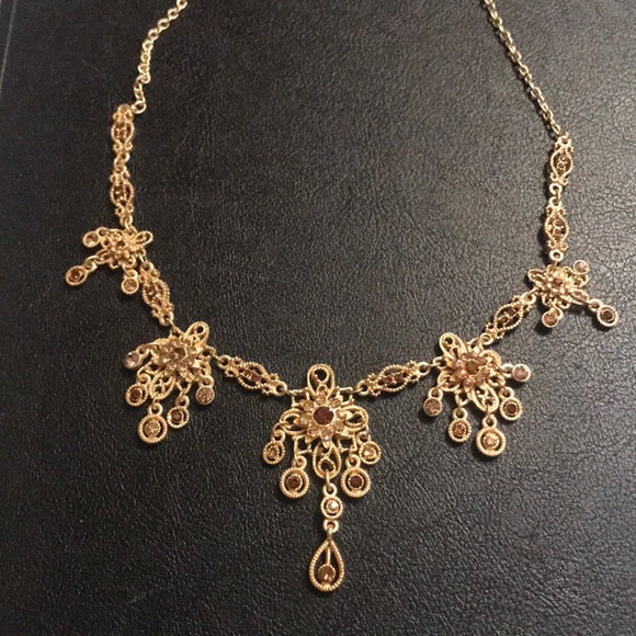 YCLM Jewelry - YCLM gold crystal Victorian necklace matching earrings